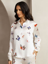 [White Butterfly] SilkSilky  19Momme Silk Lapel Collar Women''s Outfit Sets 004
