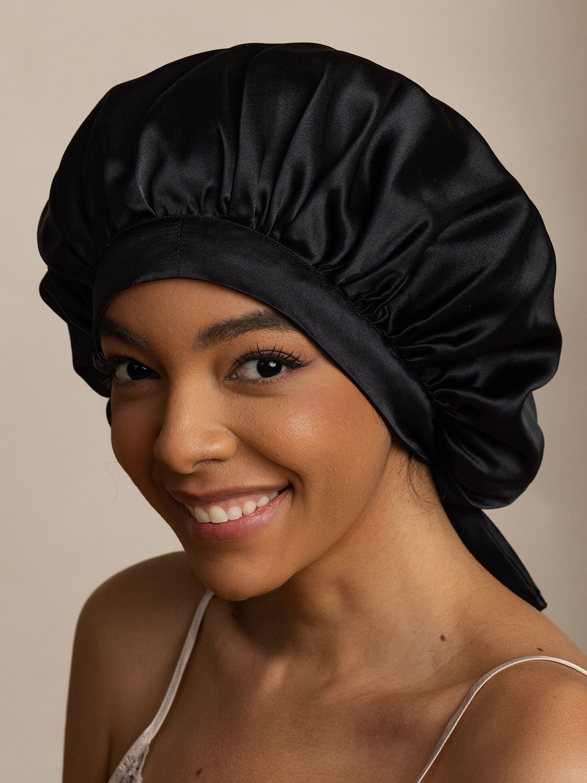 [Black] SilkSilky  Pure Silk Sleep Cap 004