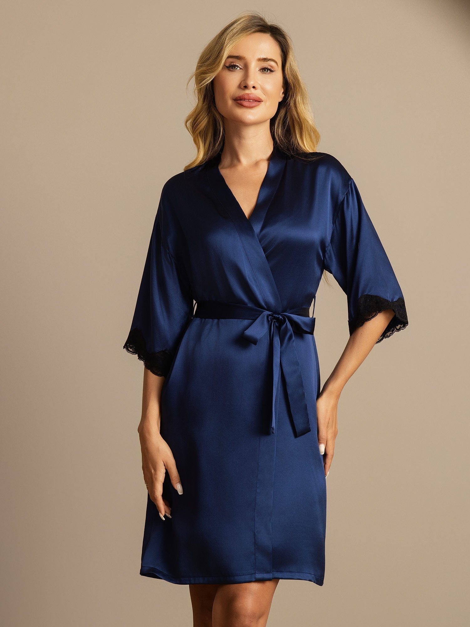 [DarkBlue] SilkSilky Pure Silk Womens Robe 001