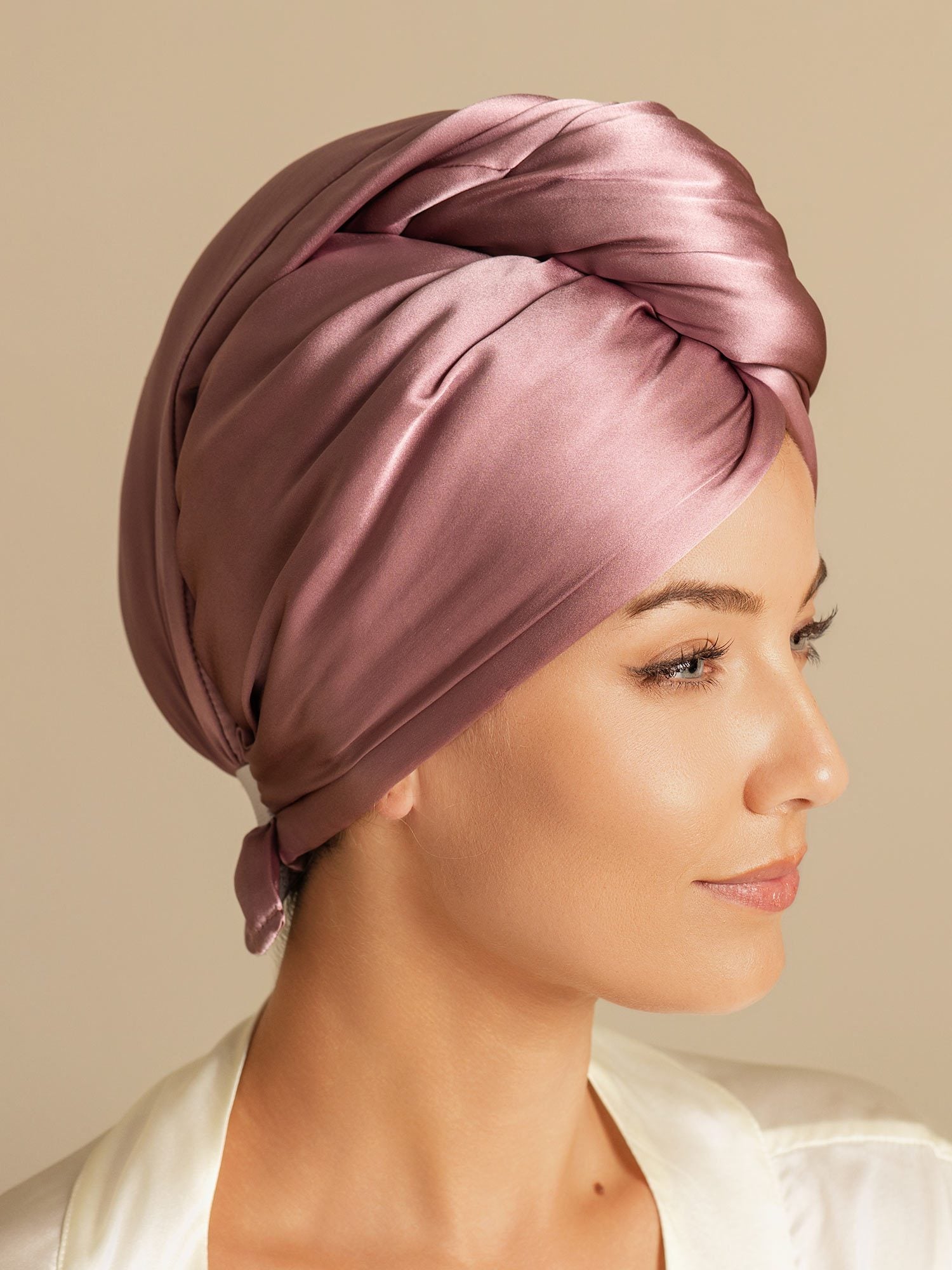 [Pale Mauve] SilkSilky  Pure Silk Wrap Hair Towel Wrap 005,