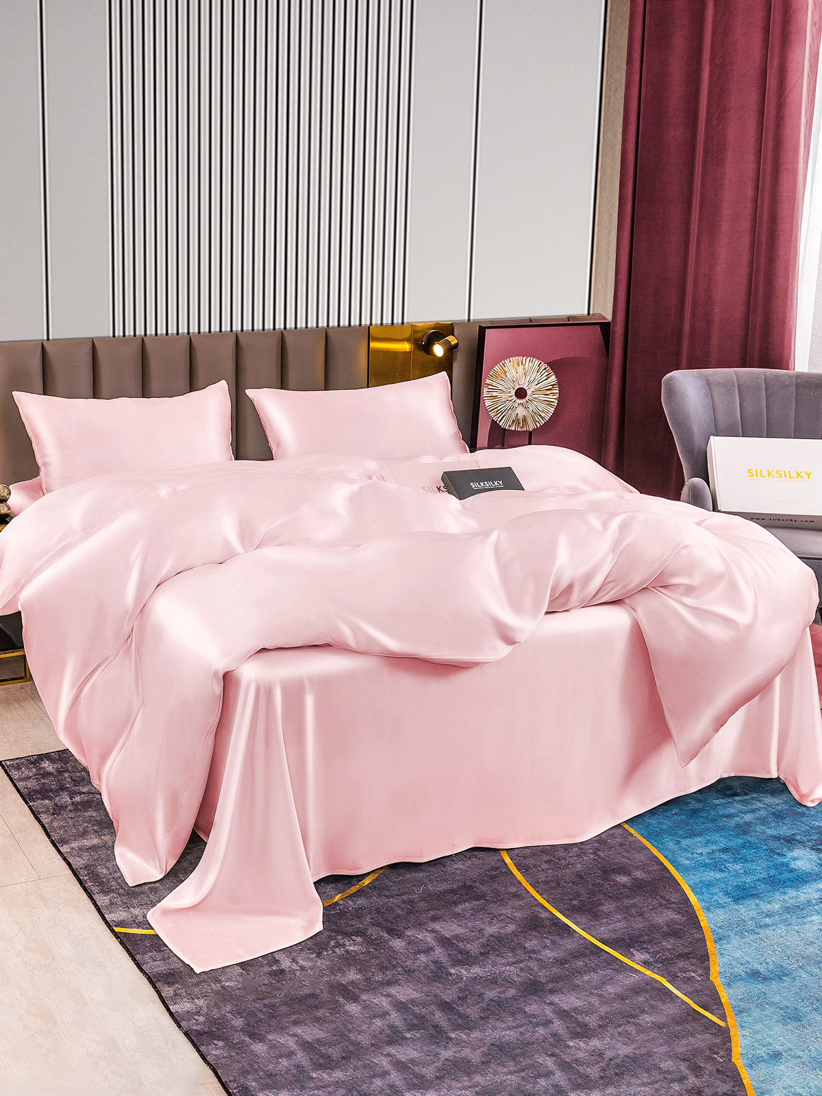 SilkSilky US 22Momme Pure Silk Bedding Set Pink 004