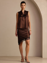 [Bitter Chocolate] SilkSilky Sleeveless Tie Neck Camisole Top 007