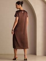 [Bitter Chocolate] SilkSilky Short Sleeve Round Neck Dress 002