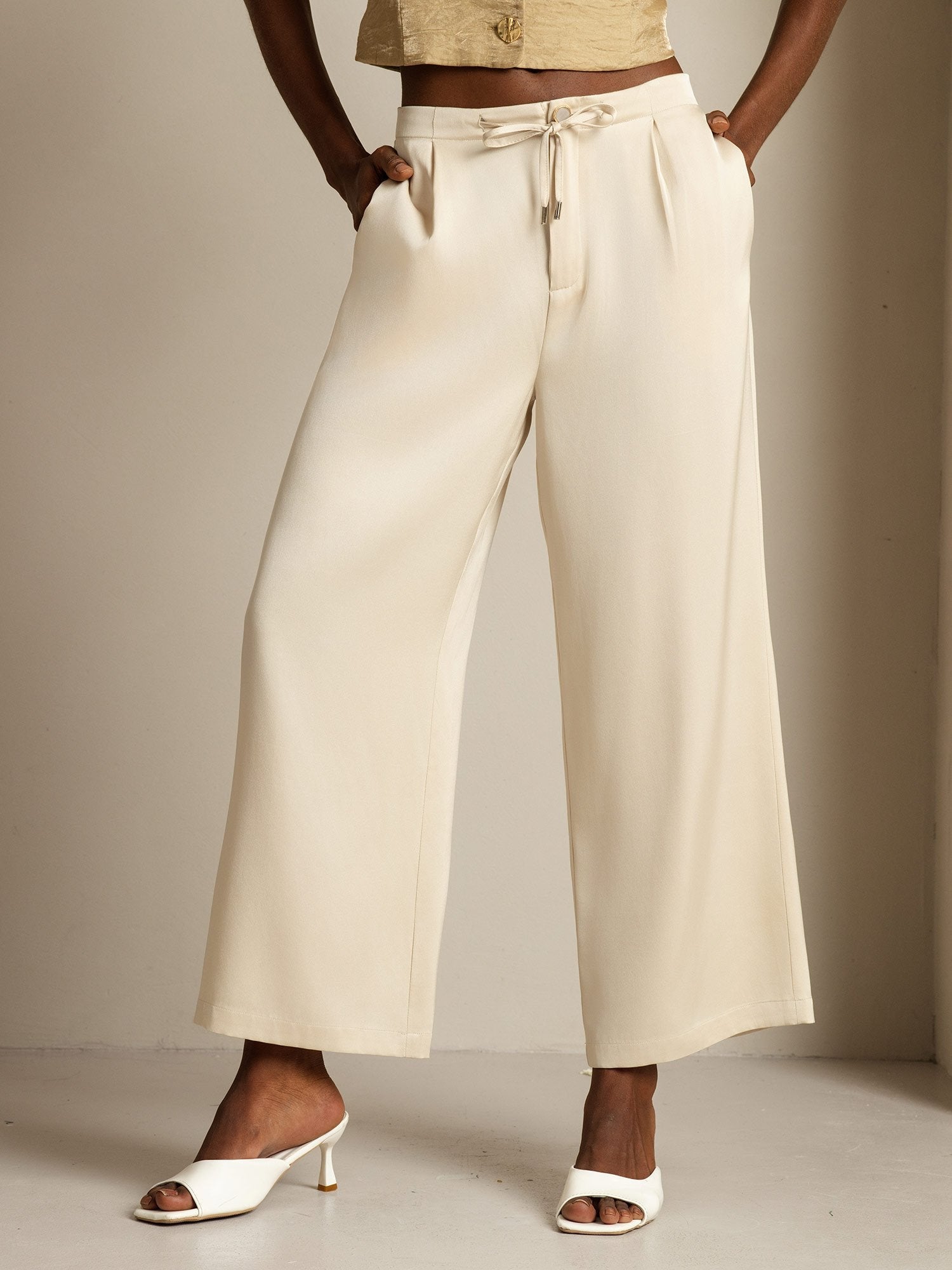 [Beige] SilkSilky 19Momme Silk Womens Pants 001