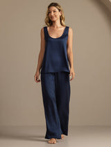 [Dark Blue] SilkSilky  19Momme Machine-Washable Silk Sleeveless Scoop Neck Women's Pajamas 006