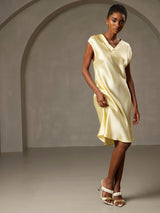 [Yellow] SilkSilky  Cap Sleeve V Neck Nightgown 006