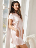 SilkSilky US Pure Silk Short Sleeve Sweetheart Neck Nightgown LightPink 004