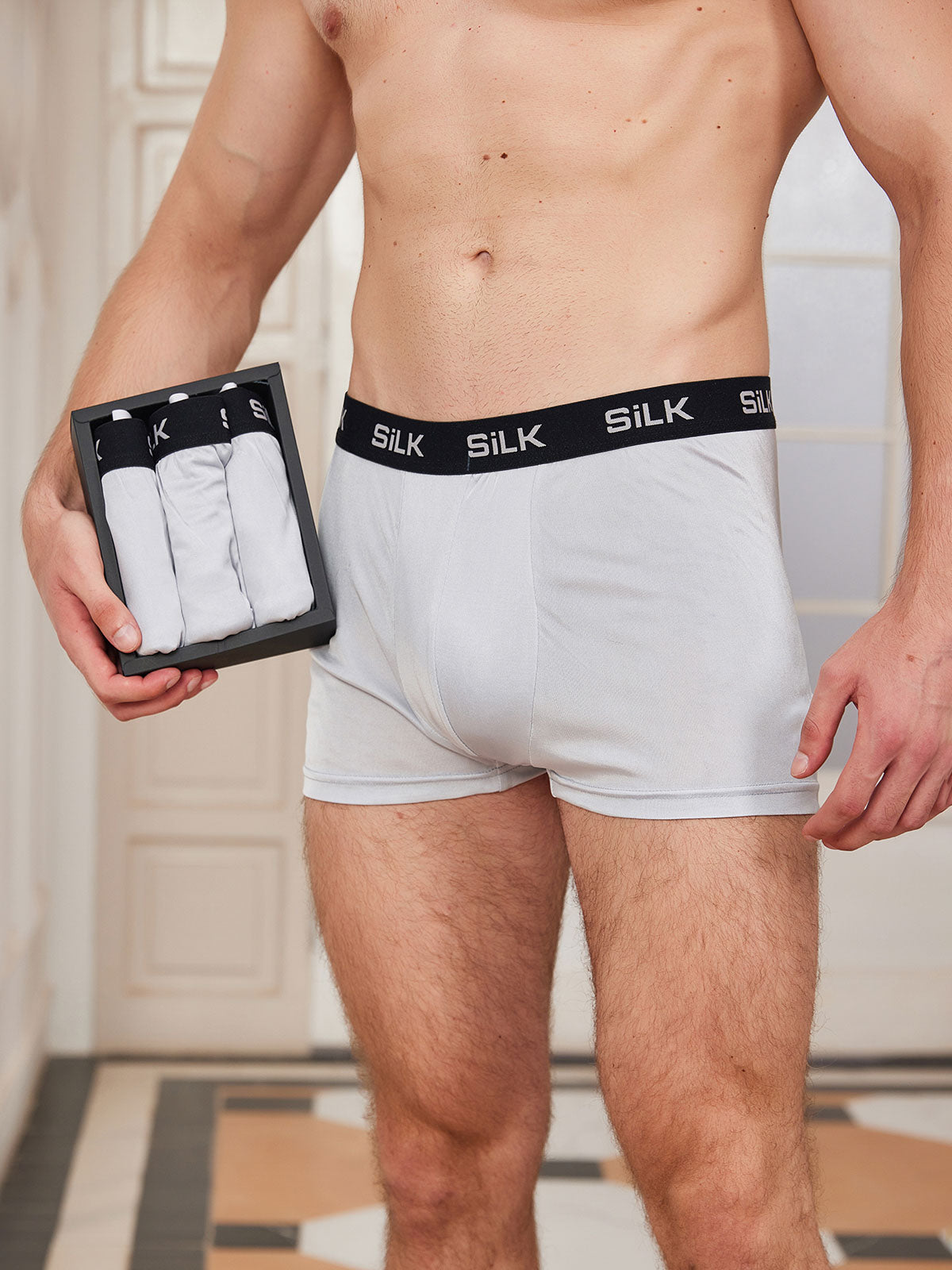 [Gray] SilkSilky  Pure Silk Mens Underwear 001