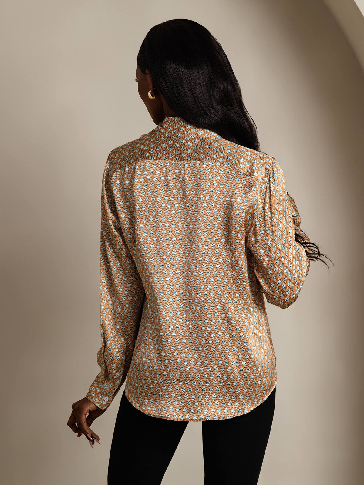 [Floral] SilkSilky  Silk Lapel Collar Women's Shirt 002