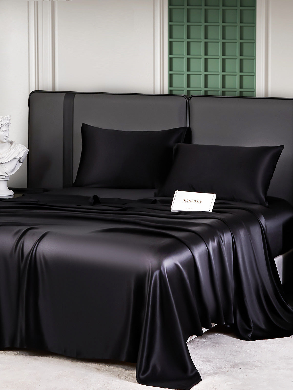 SilkSilky US 25Momme Pure Silk Bedding Set Black 002