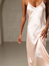 [Pink] SilkSilky  Spaghetti Strap V Neck Dress 005