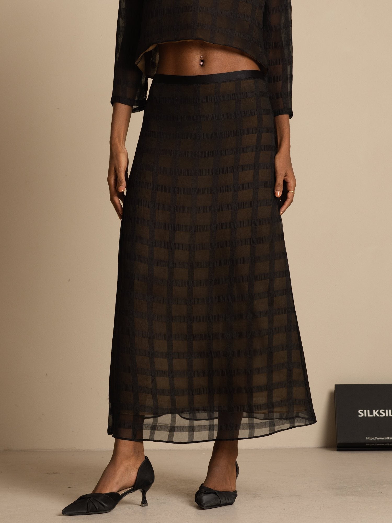 [Black] SilkSilky Pure Silk Skirt 001
