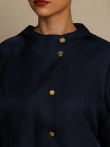 [DarkBlue] SilkSilky Silk Satin Surah Long Sleeve High Neck Women's Outerwear 006