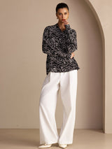 [Black Wave] SilkSilky Long Sleeve Lapel Collar Women's Shirt 005