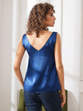 SilkSilky US Pure Silk Sleeveless V Neck Camisole Top DarkBlue 002