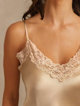 [Champagne] SilkSilky Spaghetti Strap V Neck Camisole Set 005
