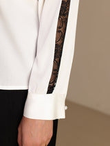 [White] SilkSilky Long Sleeve Keyhole Neck Women's Blouse 005