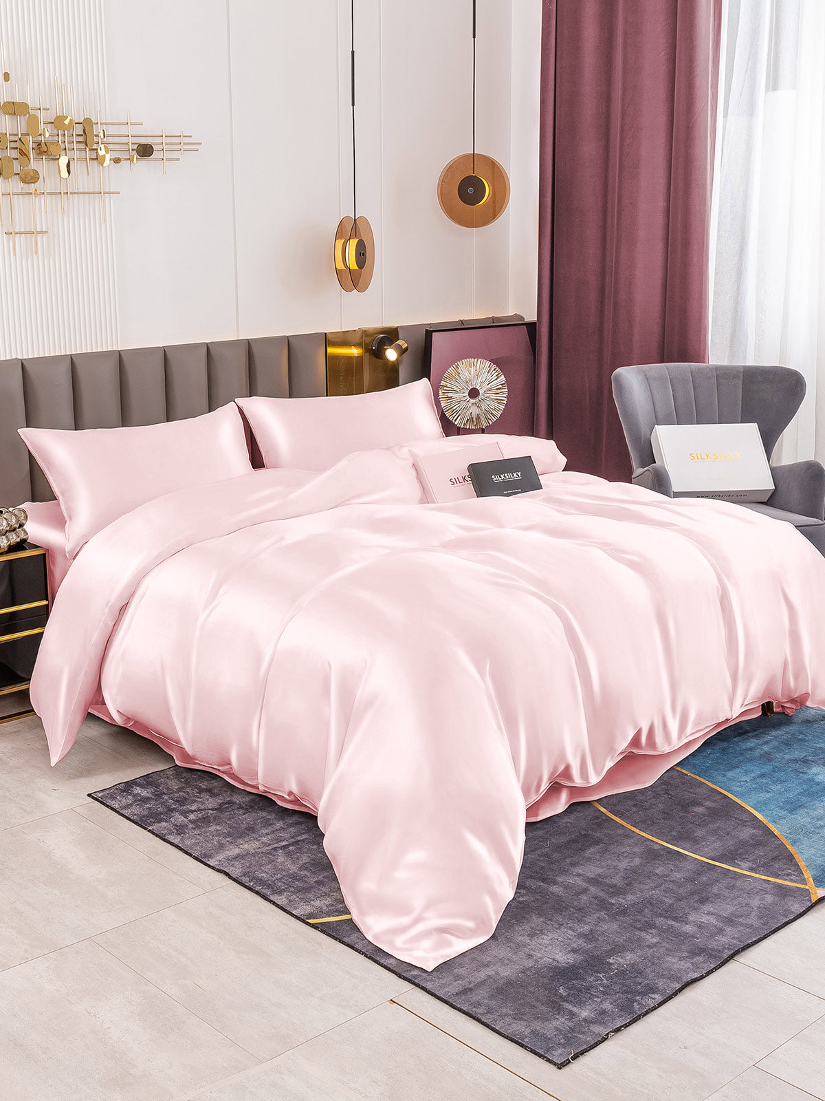 SilkSilky US 19Momme Pure Silk Bedding Set Pink 001