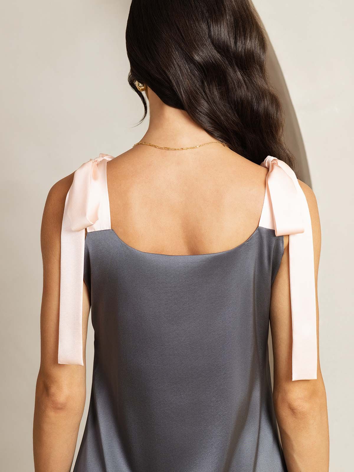 [Dark Gray] SilkSilky  19Momme Silk Square Neck Dress 005