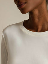[White] SilkSilky  100% Silk Jersey Long Sleeve Crew Neck Women's T-Shirt 004