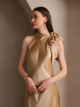 [Champagne] SilkSilky  Sleeveless Tie Neck Dress 004