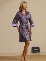 [Purple Leopard] SilkSilky  19Momme 3/4 Sleeve Women's Robe 005