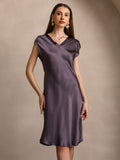 SilkSilky  Pure Silk Sleeveless V Neck Nightgown PurpleGray 004