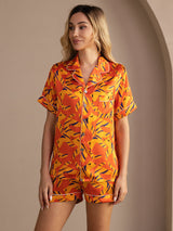 [Orange Fox] SilkSilky Short Sleeve Lapel Collar Women's Pajamas 003