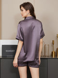 SilkSilky  Pure Silk Short Sleeve Lapel Women's Pajamas PurpleGray 002