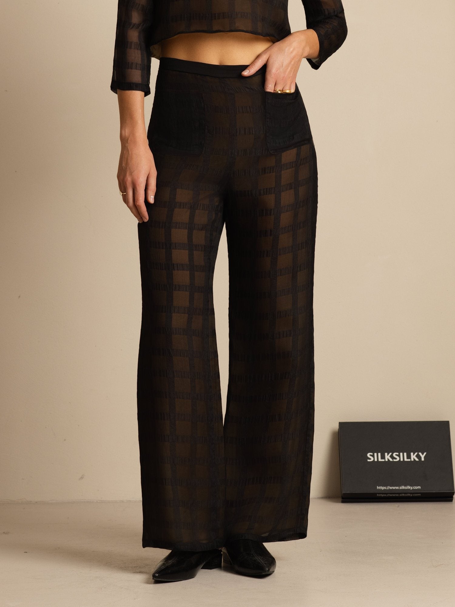 [Black] SilkSilky Pure Silk Womens Pants 005