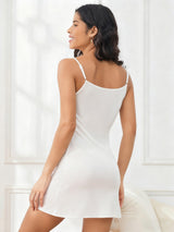 [White] SilkSilky  100% Silk Jersey Spaghetti Strap Round Neck Nightgown 002