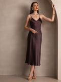 SilkSilky  Pure Silk Sleeveless Round Neck Dress Coffee 006