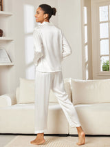 [White] SilkSilky  Long Sleeve Notch Collar Women's Pajamas 003