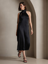 [Black] SilkSilky  Sleeveless Tie Neck Dress 007