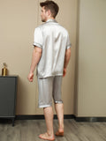 Contrast Trim Men‘s Pure Silk Pajamas Short Set