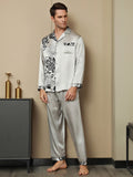 SilkSilky US Pure Silk Long Sleeve Lapel Men's Pajamas Gray 003