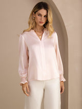 [Pink] SilkSilky  Long Sleeve Split Women's Blouse 001
