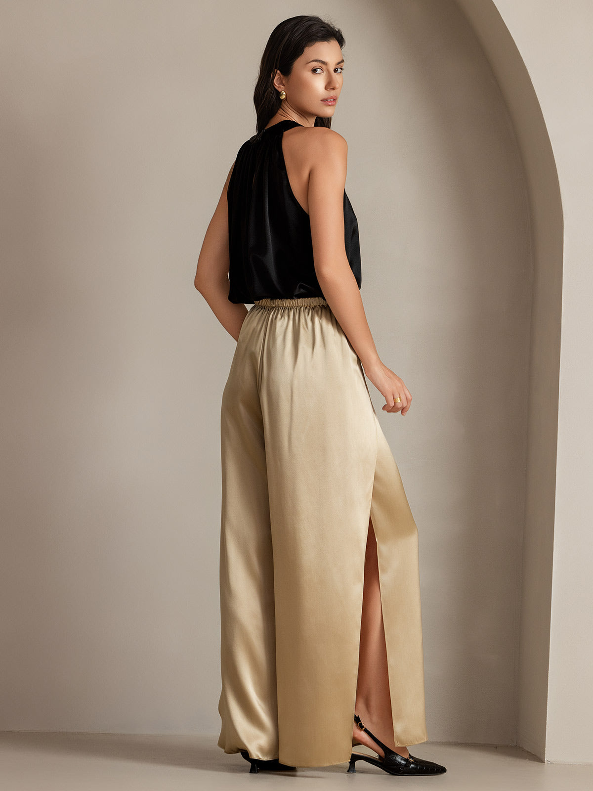 [Champagne] SilkSilky  19Momme Silk Split Women's Pants 009