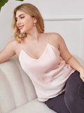 SilkSilky  Pure Silk Deep V Neck Plus Size Camisole Top Pink 001