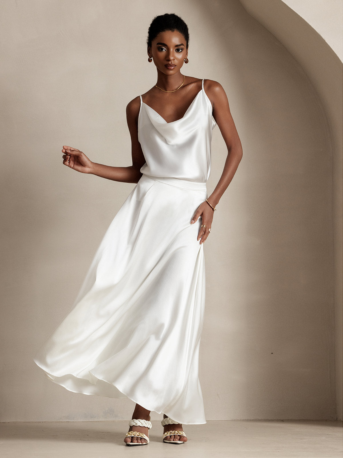 [White] SilkSilky  19Momme Silk Skirt 001