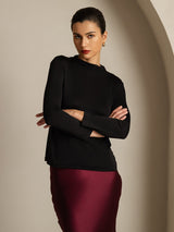 [Black] SilkSilky  Pure Silk High Neck Women's T-Shirt 003