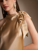 [Champagne] SilkSilky  Sleeveless Tie Neck Dress 003