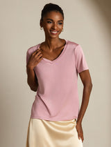 [Pale Mauve] SilkSilky  Short Sleeve V Neck Women's T-Shirt 007