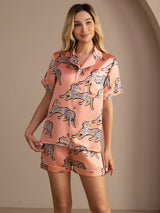 [Pink Cat] SilkSilky Short Sleeve Lapel Collar Women's Pajamas 003