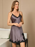 SilkSilky US Pure Silk Sleeveless V Neck Nightgown PurpleGray 005