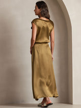 [Brown] SilkSilky  19Momme Stretch Silk Charmeuse Skirt 004
