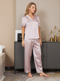 SilkSilky US 19Momme Pure Silk Short Sleeve Lapel Women's Pajamas Lavender 005