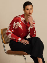 [Wine] SilkSilky  19Momme Long Sleeve Lapel Collar Women's Shirt 008