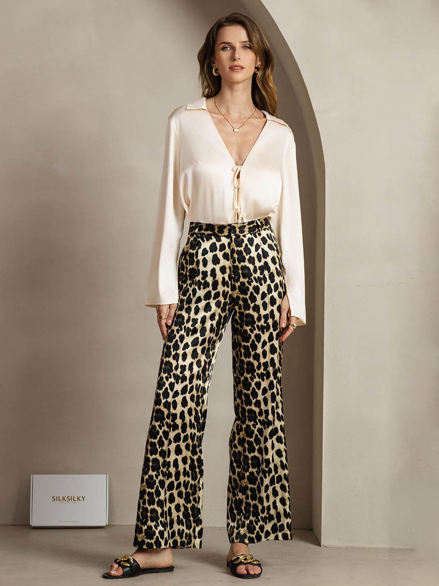 [Leopard] SilkSilky 19Momme Silk Womens Pants 006