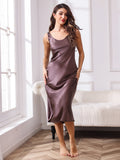 SilkSilky US Pure Silk Sleeveless Boat Neck Dress Coffee 001